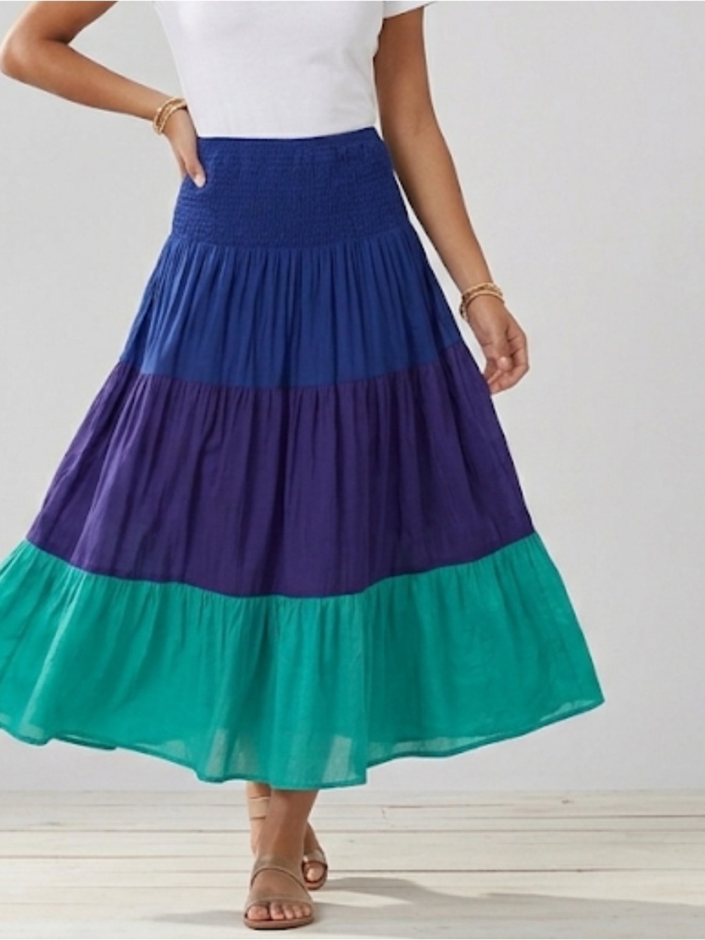 Oliphant Smocked Tiered Maxi Skirt Size S